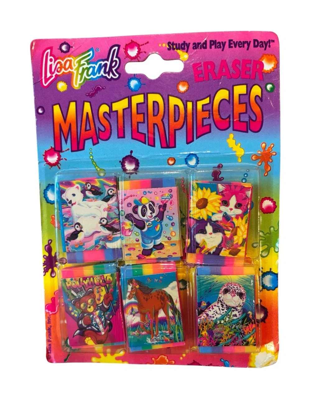 Vtg 90s Lisa Frank Eraser Set Rainbow 6 Pack Sealed NIB